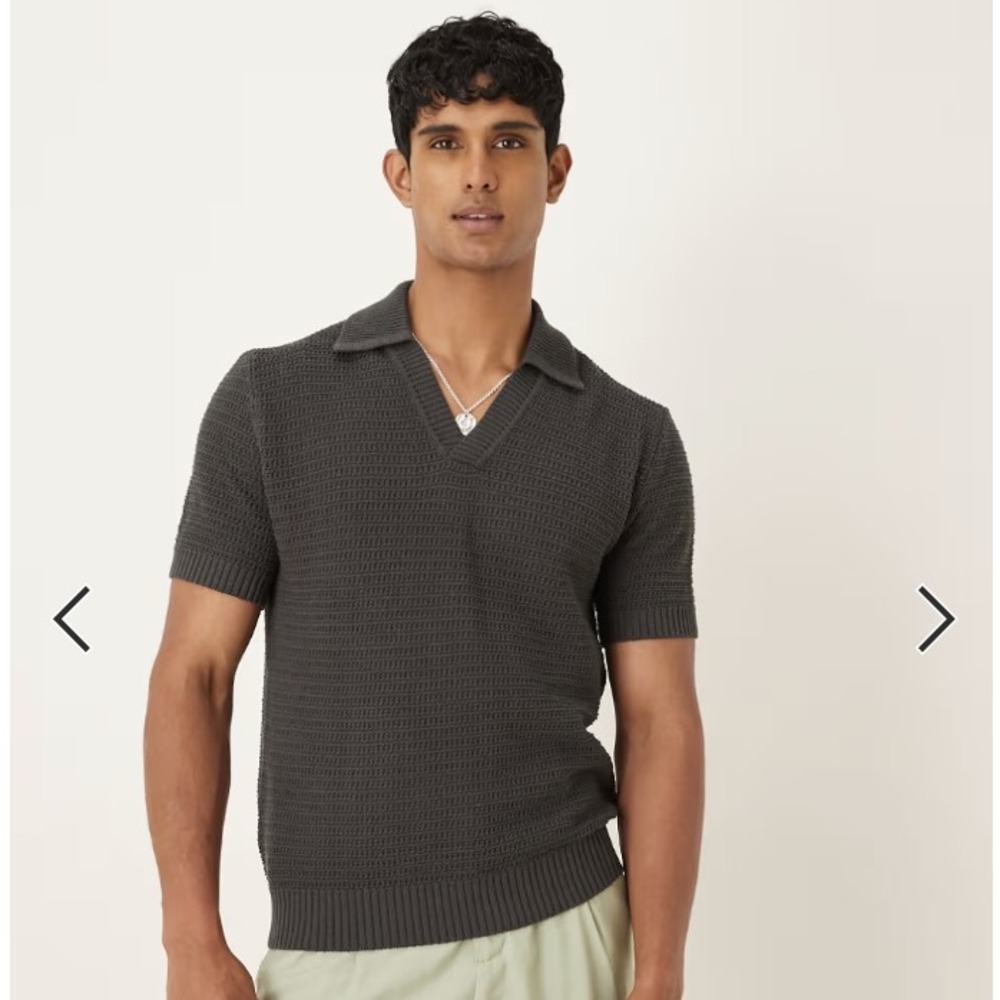 New Mango Polo Shirt Mens XL Grey Charcoal Textured Knit Short Sleeve Preppy